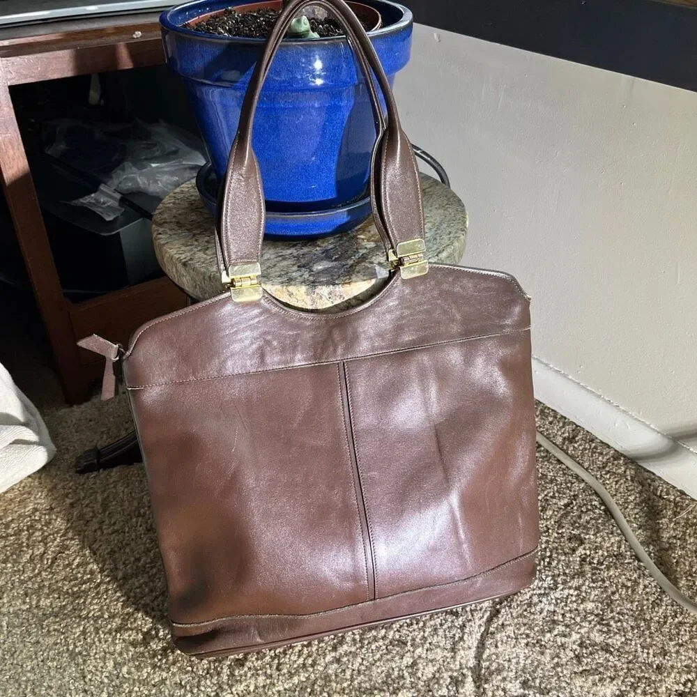 VTG 60s 70s Groskopf’s Brown Leather Top Handle Satchel Bag - Picture 15 of 16